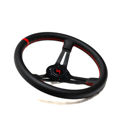 Volant DriftShop Tulipé (70 mm), Cuir Noir, Branches Noires